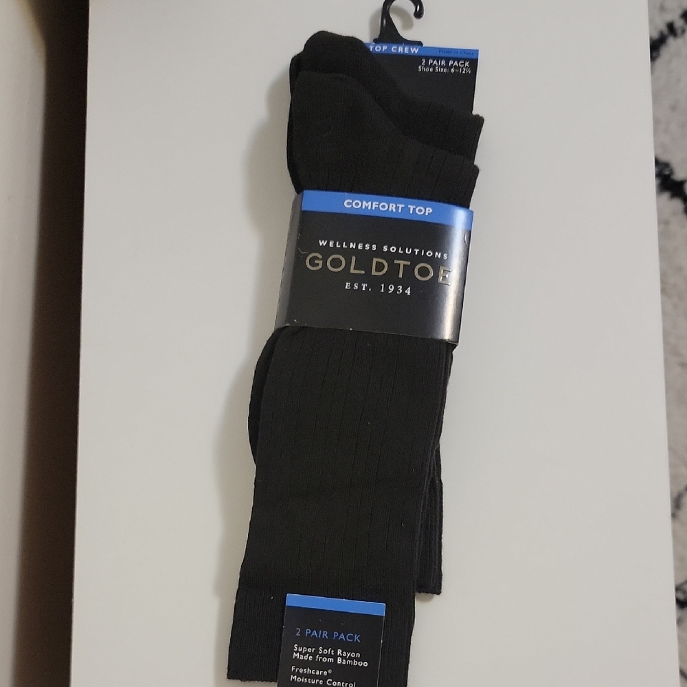 Gold Toe Black Dress Socks Premium Comfort 2 Pairs, Size6- 12½